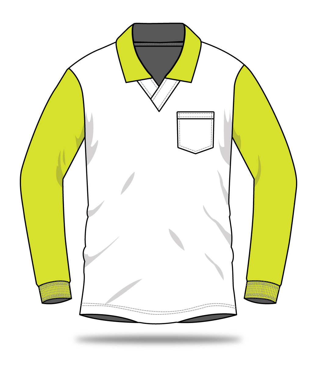 เสื้อคนงานคอปก แต่งสีคอเสื้อและแขนเสื้อ ปลายแขนจั้ม ทรงเสื้อแบบ Unisex (ใส่ได้ทั้งชาย-หญิง)