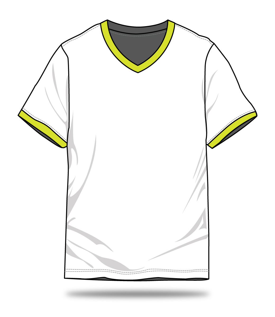 เสื้อยืดแขนสั้นคอวี แต่งสีคอเสื้อและแขนเสื้อ ทรงเสื้อแบบ Unisex (ใส่ได้ทั้งชาย-หญิง)